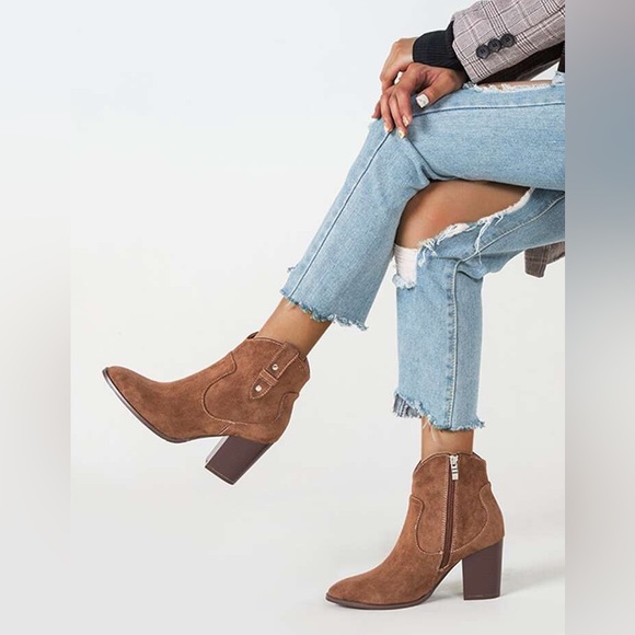 SHEIN Women’s Velvet Side Zipper Western Boots | Size 38 - Picture 6 of 8